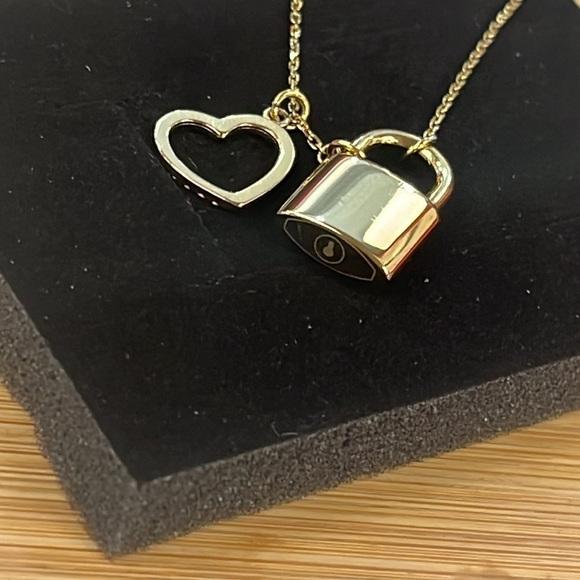 Brand New Michael Kors Gold Tone Rhinestone Heart Logo Charm Locket Necklace - Picture 7 of 13